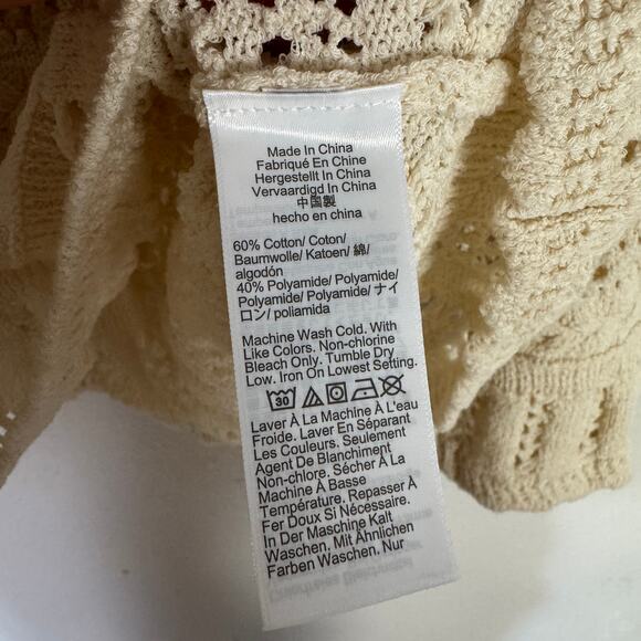 Madewell Scalloped-Trim Sweater Tee SZ XS Sand Crewneck Crop Open Knit Pullover - Picture 8 of 9